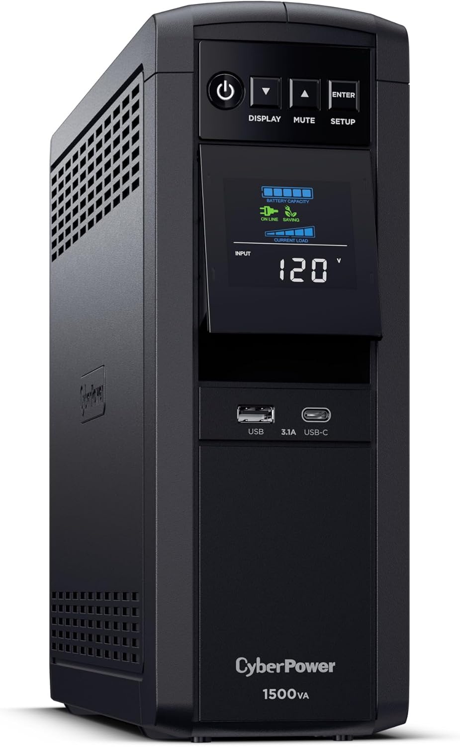 CyberPower CP1500PFCLCD 1500VA Pure Sinewave UPS Battery Backup with AVR CyberPower CP1500PFCLCD UPS 1500VA 1000W pure sinewave battery backup with LCD display and 12 outlets