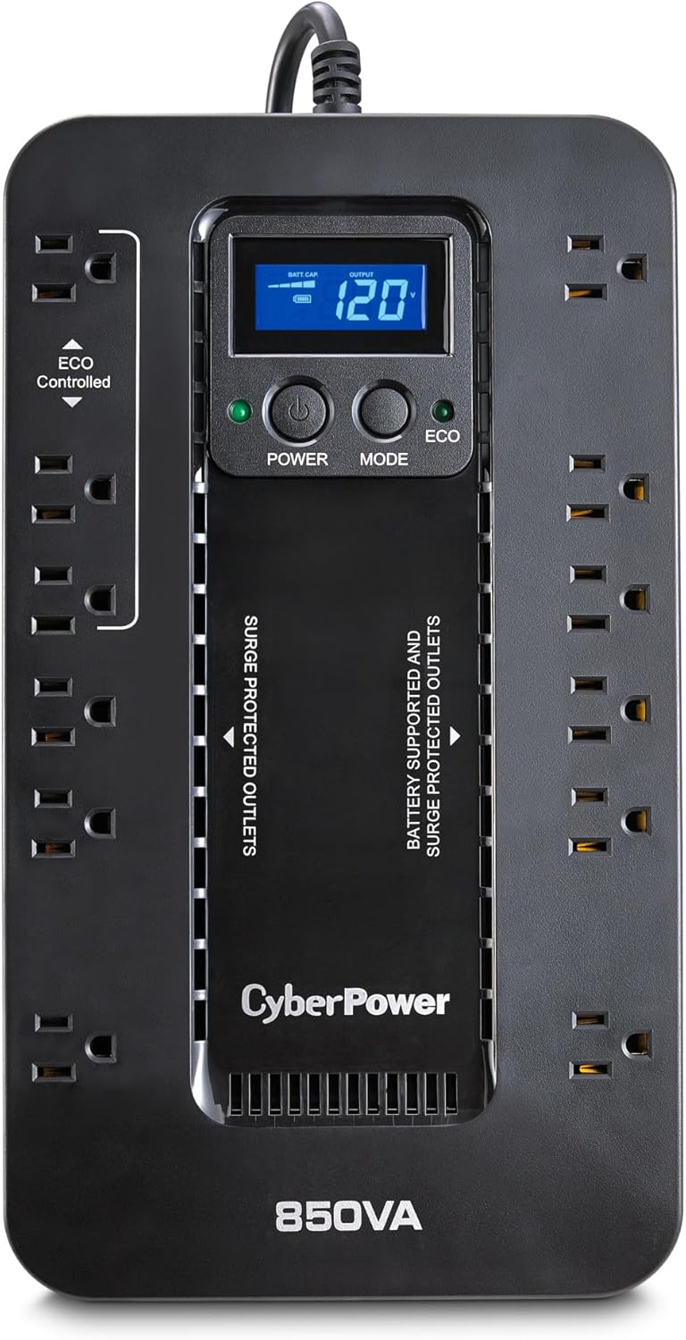 CyberPower EC850LCD Ecologic UPS 850VA Battery Backup with ECO Mode CyberPower EC850LCD UPS battery backup 850VA 510W ecologic surge protector with LCD and eco mode