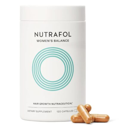 Nutrafol Women’s Balance hair growth supplement bottle for women over 45 with thinning hair and scalp coverage improvement